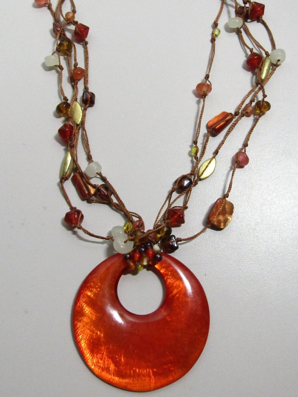 vintage signed Coldwater Creek Orange pendent with gold beads (#1) 18 inches